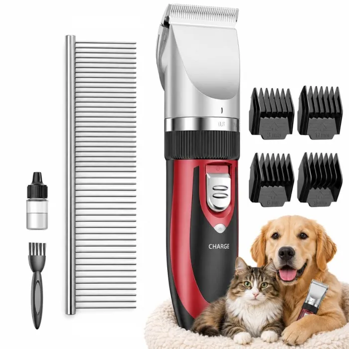 Pawzo Professional Pet Grooming Clipper Kit for Dogs & Cats | Rechargeable Hair Trimmer with Stainless Steel Comb & Guide Combs